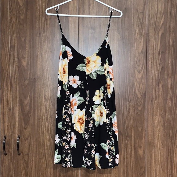 Forever 21 Dresses & Skirts - Forever21 Black Yellow Floral Panel Tank Dress NWT